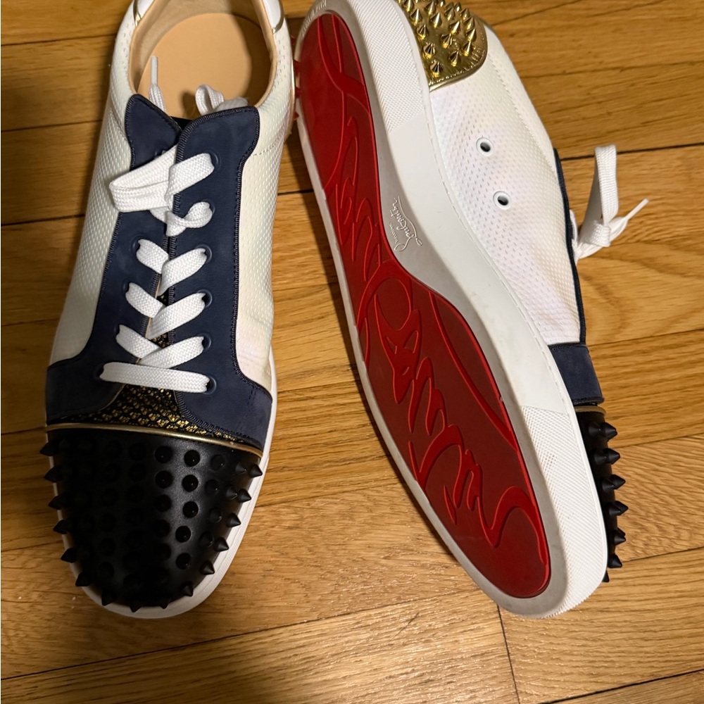 Christian Louboutin Jordan spike White and Black Sneakers with Gold Accents